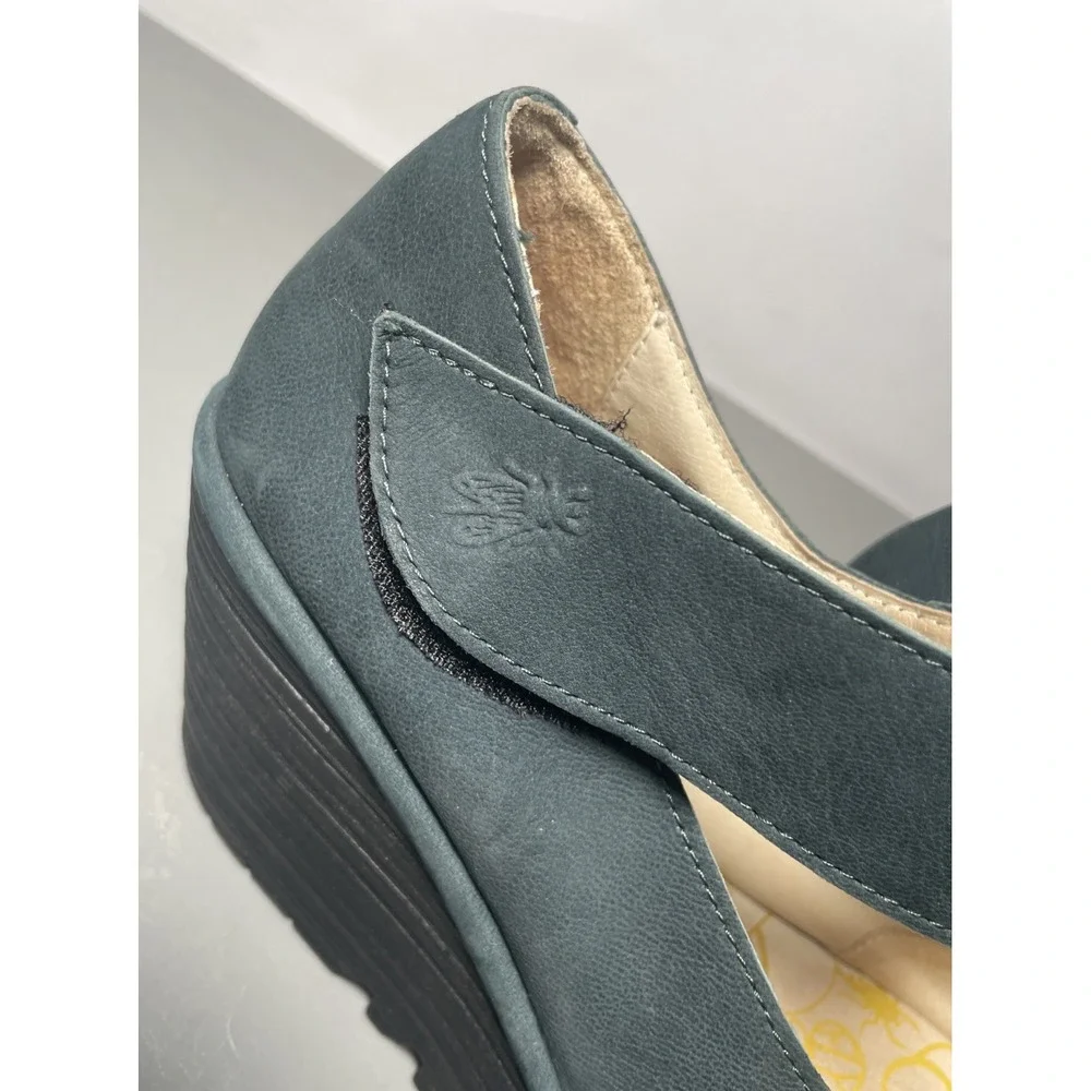Fly London Yasi YASI682FLY Teal Mousse Leather Wedge Shoes EU40 US9